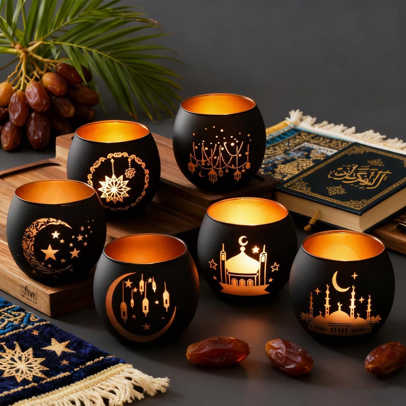 SHMILMH Ramadan Table Decor, Ramadan Mubarak Decoration, Glass Votive Tealight Candle Holders, Eid Decorations for Home Gift - Image 1
