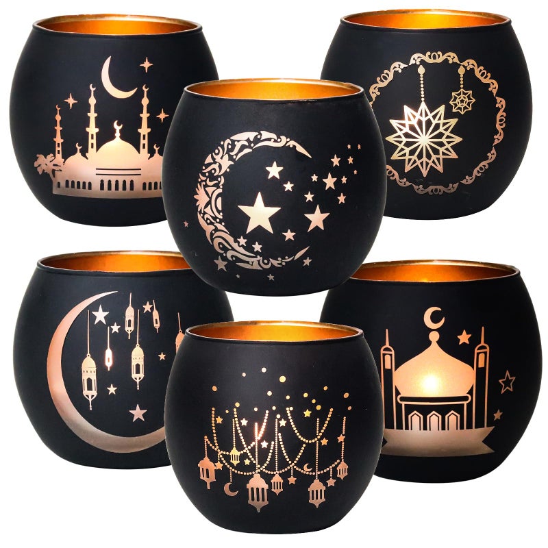 SHMILMH Ramadan Table Decor, Ramadan Mubarak Decoration, Glass Votive Tealight Candle Holders, Eid Decorations for Home Gift - Image 2