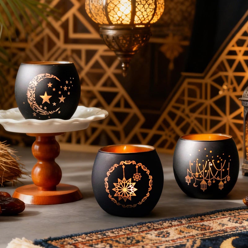 SHMILMH Ramadan Table Decor, Ramadan Mubarak Decoration, Glass Votive Tealight Candle Holders, Eid Decorations for Home Gift - Image 3
