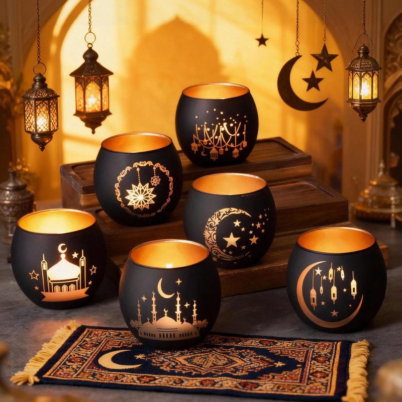 SHMILMH Ramadan Table Decor, Ramadan Mubarak Decoration, Glass Votive Tealight Candle Holders, Eid Decorations for Home Gift - Image 4