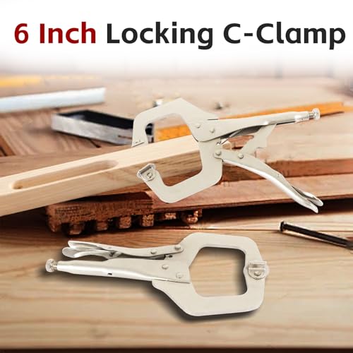 findmall 5Pcs 6 Inch Locking C Clamps with Swivel Pads Heavy Duty C-Type Locking Plier Table and Tool Vise Grip for Shop Home Farm and Automotive DIY Woodworking Welding Cabinetry Pocket Hole Joinery - Image 2