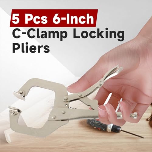 findmall 5Pcs 6 Inch Locking C Clamps with Swivel Pads Heavy Duty C-Type Locking Plier Table and Tool Vise Grip for Shop Home Farm and Automotive DIY Woodworking Welding Cabinetry Pocket Hole Joinery - Image 3