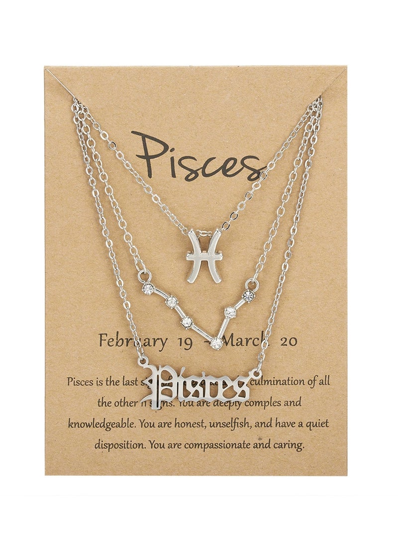 جلوسكي Bestseller 3-Layer Zodiac Necklace Set – Vintage Celestial Charms  Gothic Letters, Horoscope Jewelry for Women