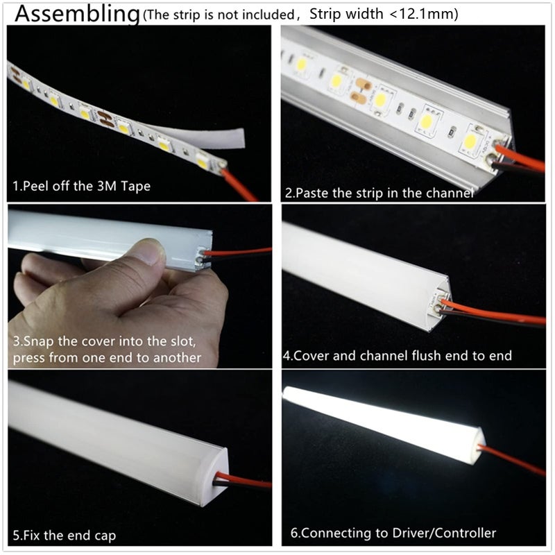 THMOOTHER 10-Pack 3.3FT 1Meter V Shape LED Strip Aluminum Channel Diffuser System, Extruded Alu Track Milky Cover with Corner Connector and Mounting Kit,Easy Cut and Installed Curved Lens Profile - Image 4