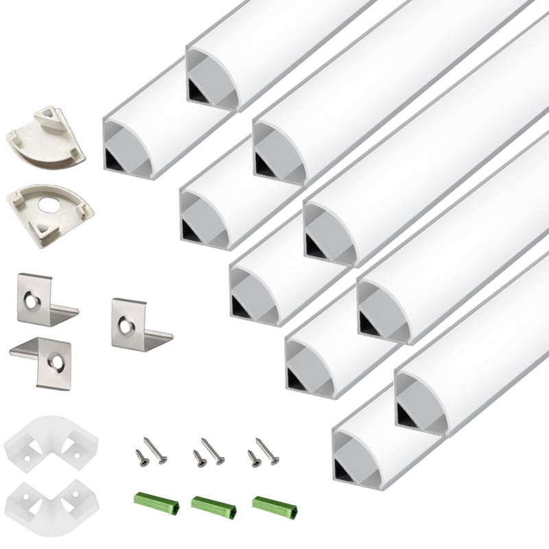 THMOOTHER 10-Pack 3.3FT 1Meter V Shape LED Strip Aluminum Channel Diffuser System, Extruded Alu Track Milky Cover with Corner Connector and Mounting Kit,Easy Cut and Installed Curved Lens Profile - Image 1