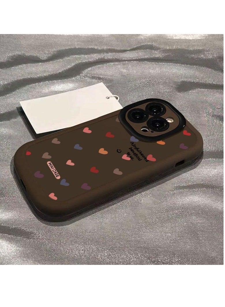 NIBEMINENT Full Screen Hearts Protective TPU Case Cover For iPhone 15, Dark Brown