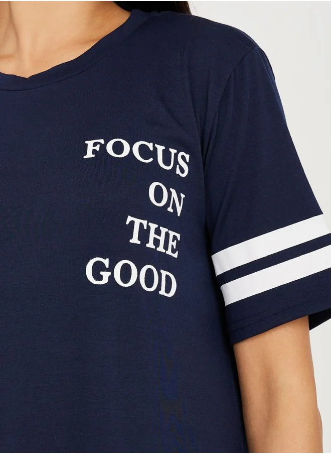 Styli Slogan Print Ruffle Hem Sleep T-shirt