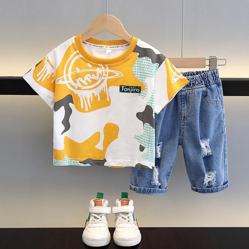 Boys Summer 2023 Cool Short Sleeve Set Green [Set]]  - Image 2