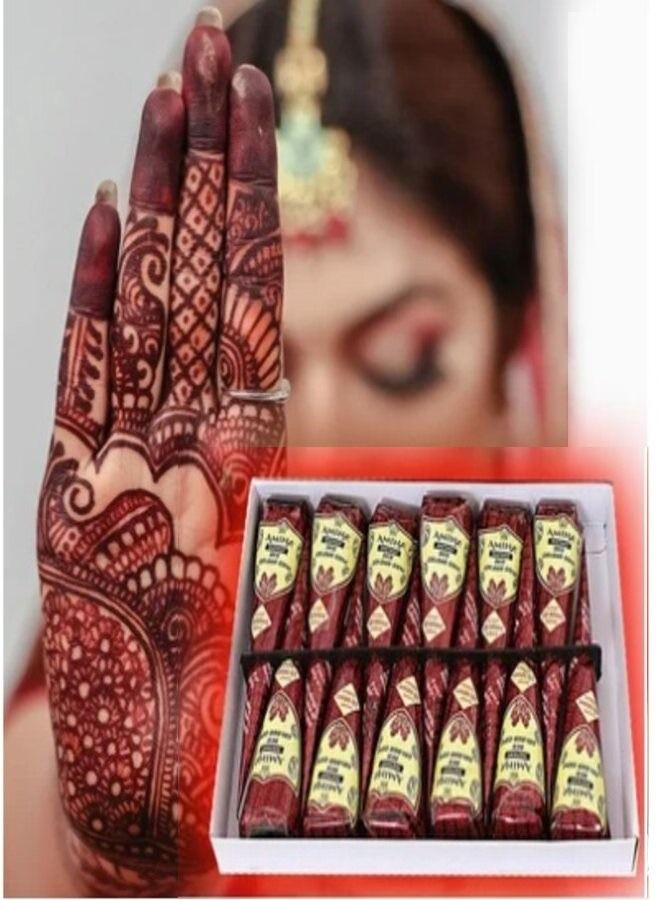 Amina Organic Henna Instant Tattoo Amina  Henna Mehendi Cone Cherry Red 12 Cones * 25 gm Each - Image 1