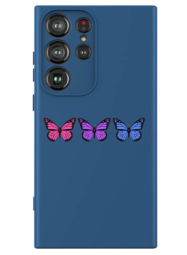 Theodor Protective Slim Fit Case Liquid Silicone Cover with Full Body Protection Anti-Scratch Shockproof Case For Samsung Galaxy S24 Ultra (Blue) - Butterflies - Image 1