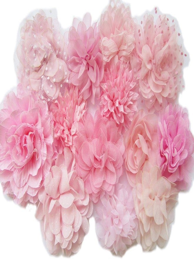 YYCRAFT 10pcs Pink Chiffon Flower for Girls Headband Baby Flowers Bows,Crafts,Party Decoration(3"-4.5") - Image 1