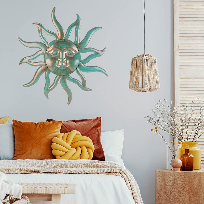 VZVXCC Sun Metal Wall Art Outdoor Decor - 30 Inches Rust Proof Retro Metal Wall Sculpture Statues Wall Art Hanging Decoration for Indoor Outdoor,Garden, Home, Farmhouse, Fence Balcony Patio and Bedroom - Image 4