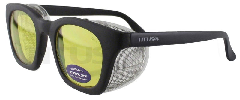 Titus Retro Style Safety Glasses with Side Shield Glasses Only Black Frame Yellow Lens