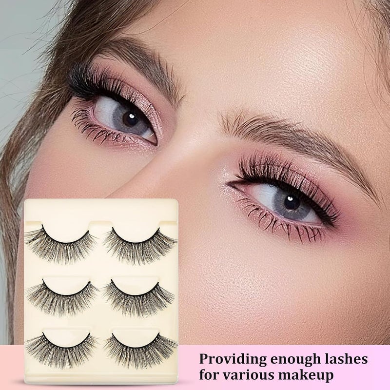 3 Pairs 3d Natural Faux Lashes Short Eyelashes Strip Lashes Kit for Everyday Wear and Special Occasions - Image 3
