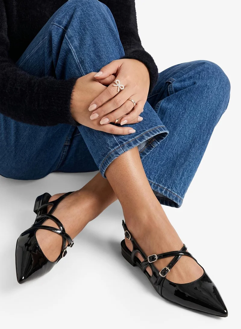 Steve Madden BLK PATENT Patent PU Metal Buckle Ballerinas for Women | Best Price UAE