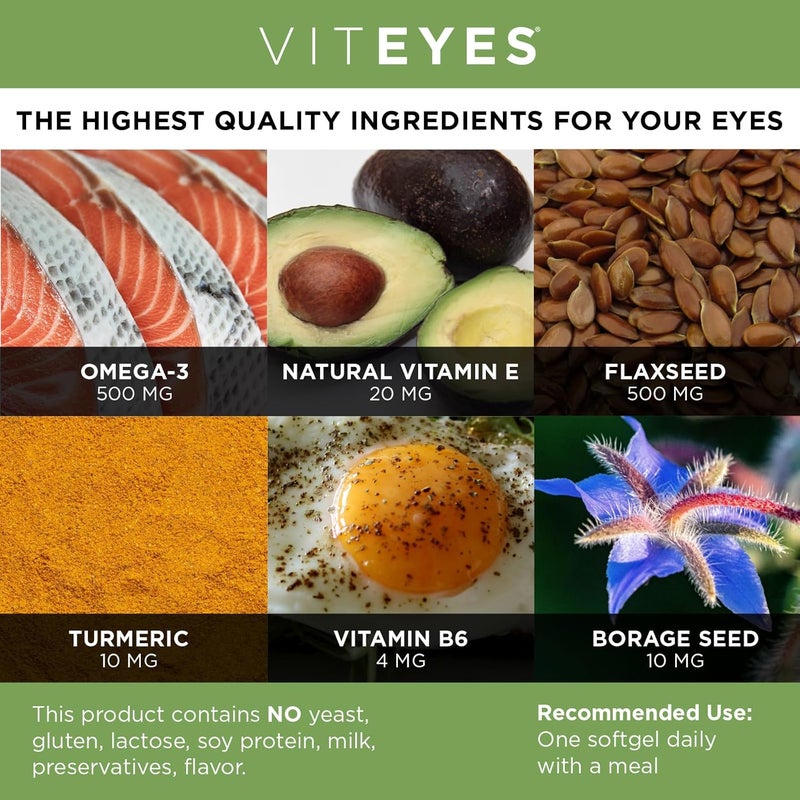 Viteyes Tear Support Eye Soothing Blend Occasional Dry Eye Supplement No Eye Drops Redness Relief Eye Vitamin Allergy Support for Itchy Eyes Omega3 Fish Oil 30 Softgels - Image 3