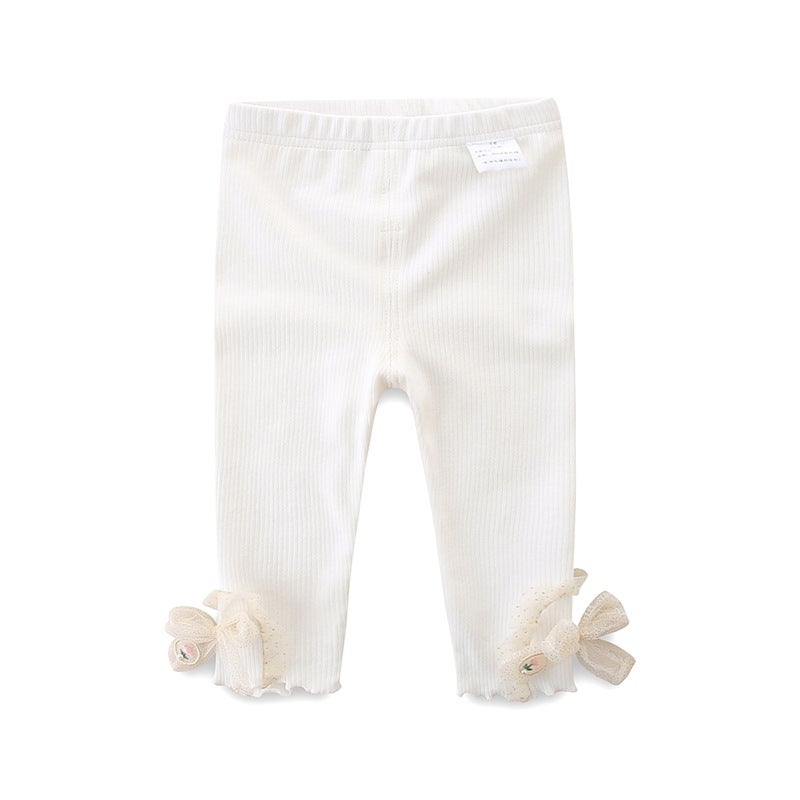 Baby Girl Cotton Stretch Leggings with Bow – Mid-Rise Trousers for Infants 1-3 Years - Image 1