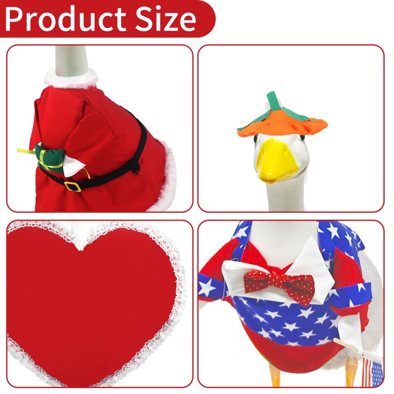 kedaijin 8 Set Holiday Porch Goose Outfits All Seasons Holiday Bundle St. Patrick Easter Summer Hawaiian 4th of July Fall Lawn Goose Clothing Porch Goose Clothes for Goose Patio Yard Lawn Decor - Image 3