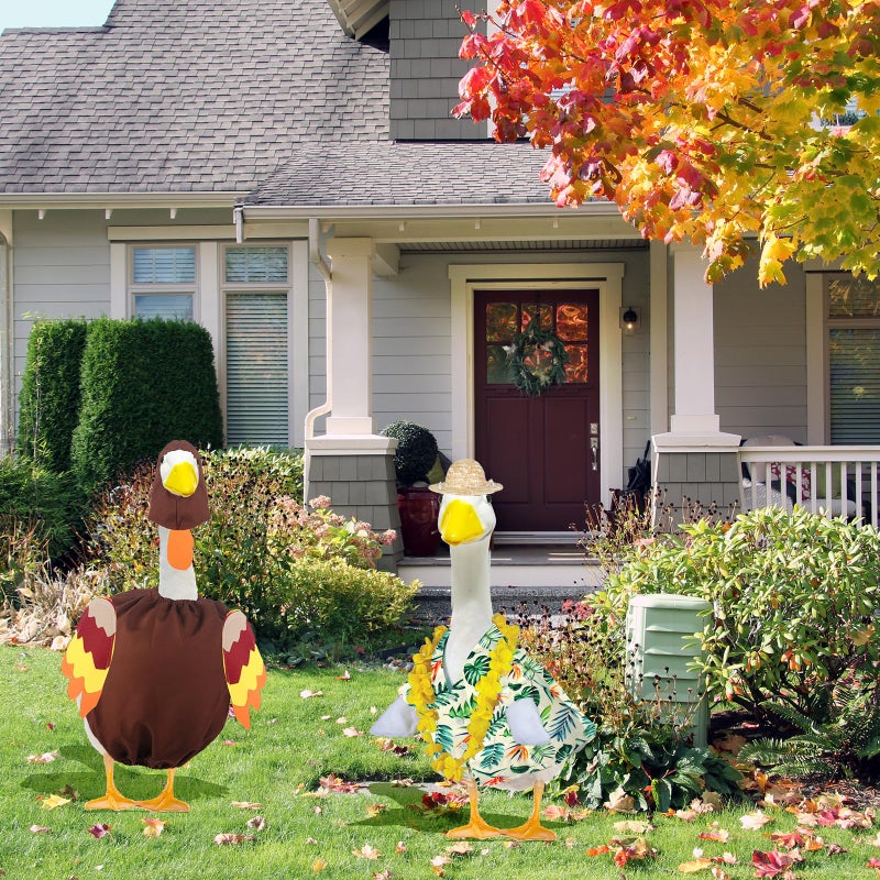 kedaijin 8 Set Holiday Porch Goose Outfits All Seasons Holiday Bundle St. Patrick Easter Summer Hawaiian 4th of July Fall Lawn Goose Clothing Porch Goose Clothes for Goose Patio Yard Lawn Decor - Image 4