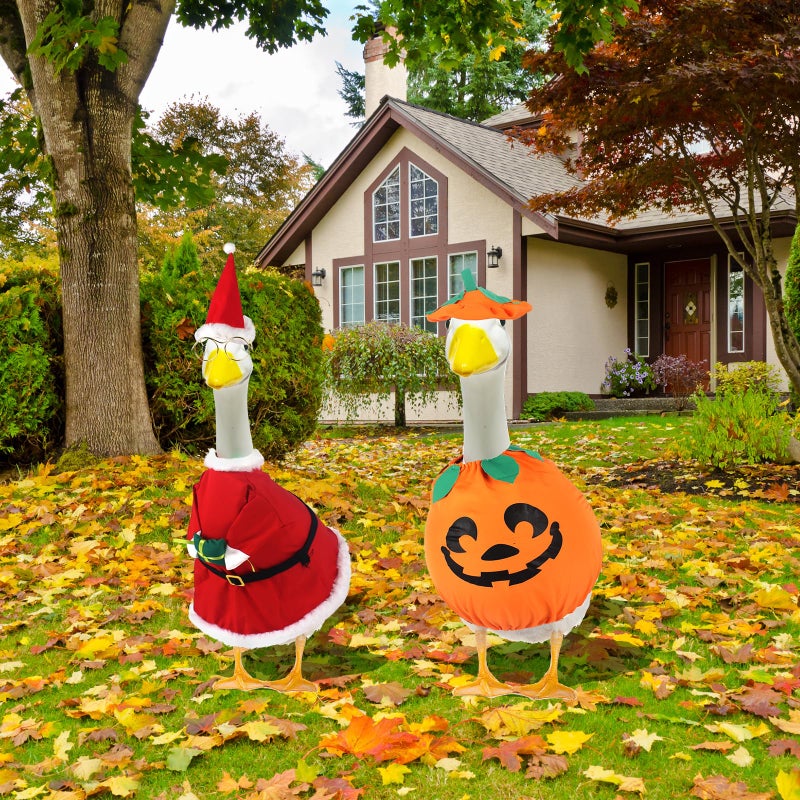 kedaijin 8 Set Holiday Porch Goose Outfits All Seasons Holiday Bundle St. Patrick Easter Summer Hawaiian 4th of July Fall Lawn Goose Clothing Porch Goose Clothes for Goose Patio Yard Lawn Decor - Image 5