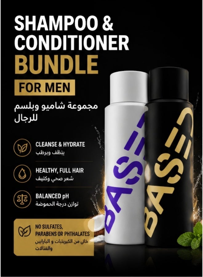 Based Shampoo & Conditioner Bundle with Peppermint Oil, & Coconut Oil, Cleansing Shampoo & Hydrating Conditioner for Men, No Sulfates, Parabens or Phthalates, 8.34 fl oz Bottle (Pack of 2) - Image 2