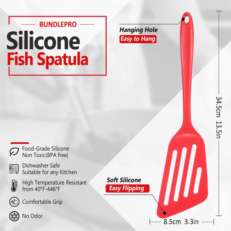 BundlePro Pack of 2 Silicone Fish Spatula  Non-stick Large Slotted Flipper Turner  High Heat Resistant Kitchen Cookwares for Frying  Cooking Seafood  Meat  Eggs  Omelets  Pancakes  Burgers  - Image 2