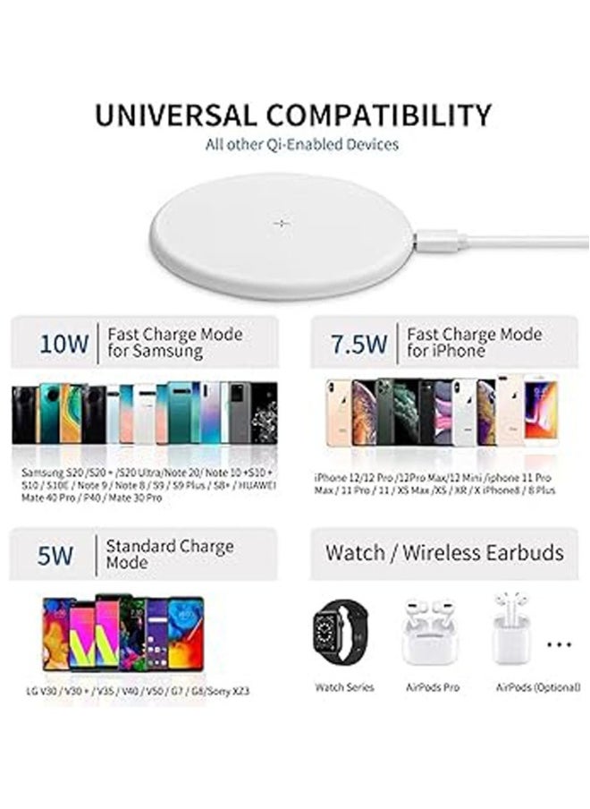 Generic - Ultra Slim Qi-Certified Fast Wireless Charger Pad for iPhone 13/12/11 Series/X, XR Series, 8/SE Series (7.5W), Samsung Galaxy S6-22, Note 7-20 (10W), Airpods - Image 1