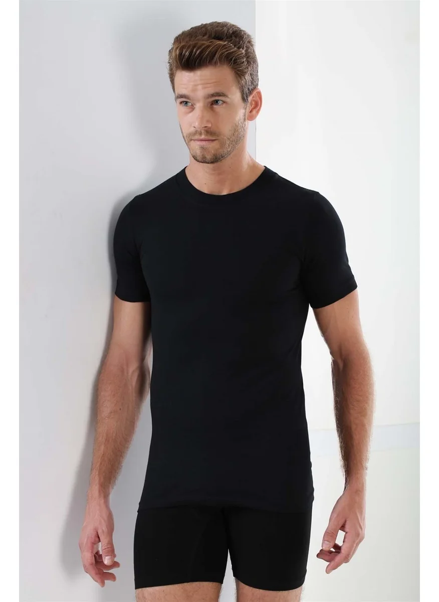 Arma Yıldız Arma Star Men's Black Combed Cotton O Neck Undershirt