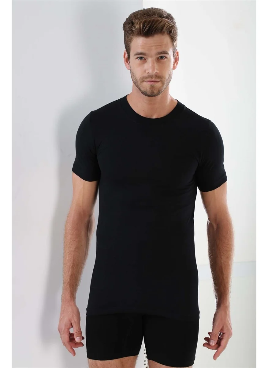 Arma Yıldız Arma Star Men's Black Combed Cotton O Neck Undershirt