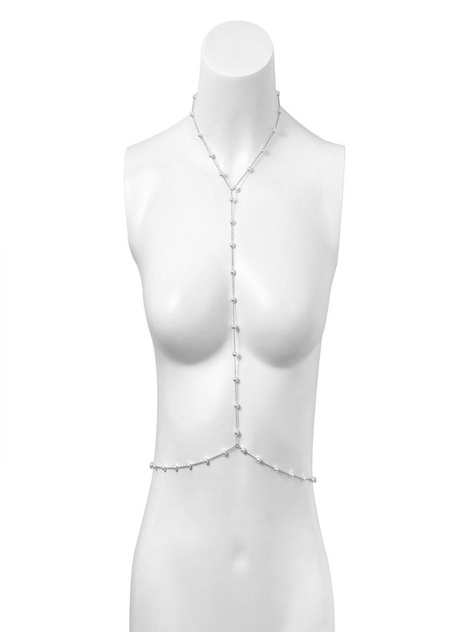 KONPJE Pearl Body Chain Necklace Boho Bra Chain Body Jewelry for Women Sexy Body Chains Summer Beach Pearl Harness Bra Chain Bikini Festival Rave Pearl Bra Body Necklace Jewelry - Image 5