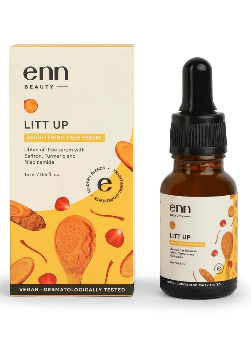 ENN LITT UP Ubtan Oil free Brightening Serum for Face Glowing and Whitening With Turmeric and Saffron for Skin Radiance Reduces Hyper Pigmentation Lightweight Anti Ageing Seerum for Women and Men 15ml - Image 1