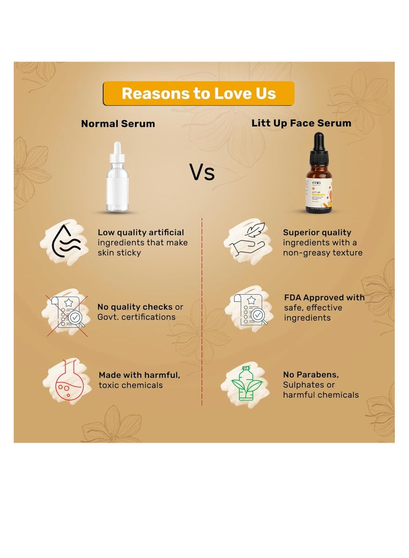 ENN LITT UP Ubtan Oil free Brightening Serum for Face Glowing and Whitening With Turmeric and Saffron for Skin Radiance Reduces Hyper Pigmentation Lightweight Anti Ageing Seerum for Women and Men 15ml - Image 5