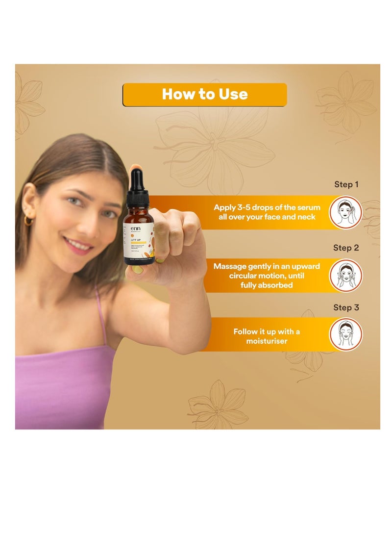 ENN LITT UP Ubtan Oil free Brightening Serum for Face Glowing and Whitening With Turmeric and Saffron for Skin Radiance Reduces Hyper Pigmentation Lightweight Anti Ageing Seerum for Women and Men 15ml - Image 3