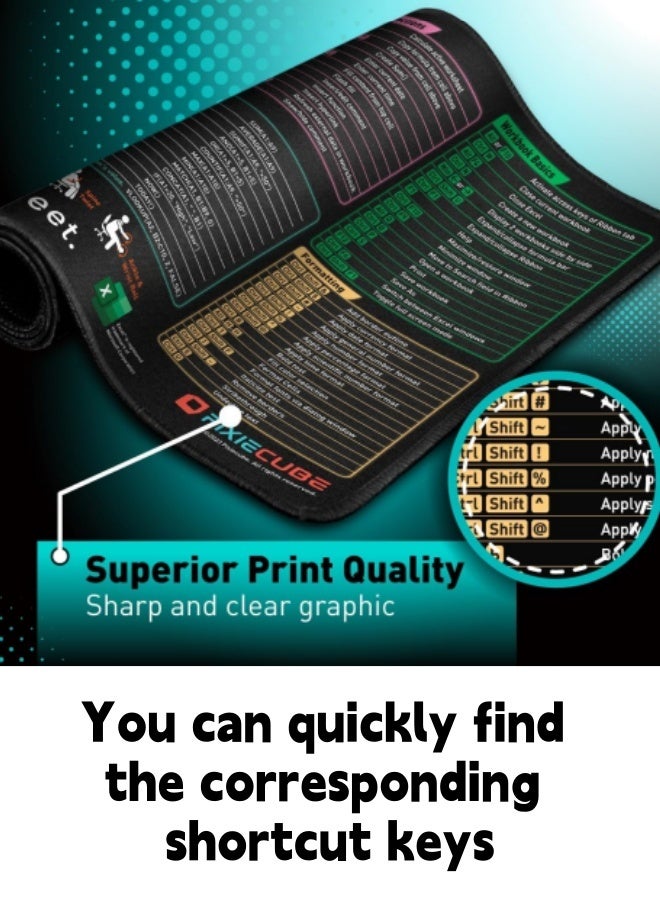 لوحة ماوس كبيرة، لوحة ماوس بمفاتيح اختصار لبرنامج Excel، لوحة ماوس ممتدة بقاعدة مطاطية مانعة للانزلاق، لوحة ماوس للألعاب، سجادة مكتب للمكتب/العمل/الألعاب/المنزل/الديكور، (31.5 بوصة/80 سم * 11.8 بوصة/30 سم) - Image 4