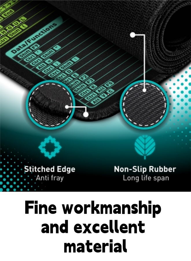 لوحة ماوس كبيرة، لوحة ماوس بمفاتيح اختصار لبرنامج Excel، لوحة ماوس ممتدة بقاعدة مطاطية مانعة للانزلاق، لوحة ماوس للألعاب، سجادة مكتب للمكتب/العمل/الألعاب/المنزل/الديكور، (31.5 بوصة/80 سم * 11.8 بوصة/30 سم) - Image 3