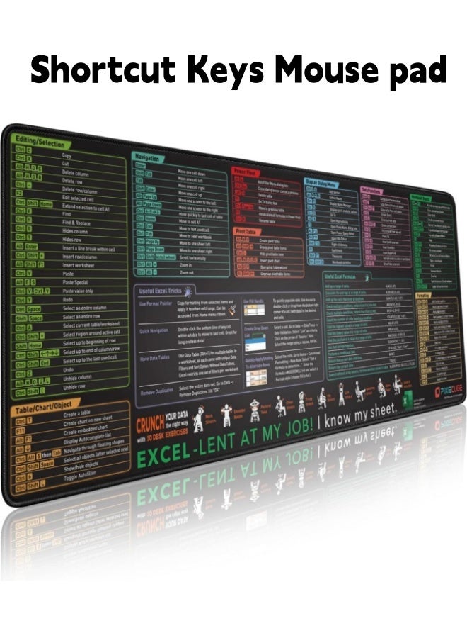Large Mouse Pad,Excel Cheat Sheet Shortcut Keys Mouse pad,Extended Mouse Pad Non-Slip Rubber Base Gaming Mouse pad Office Desk Mat for Office/Work/Game/Home/Decoration,(31.5in/80cm*11.8in/30cm)