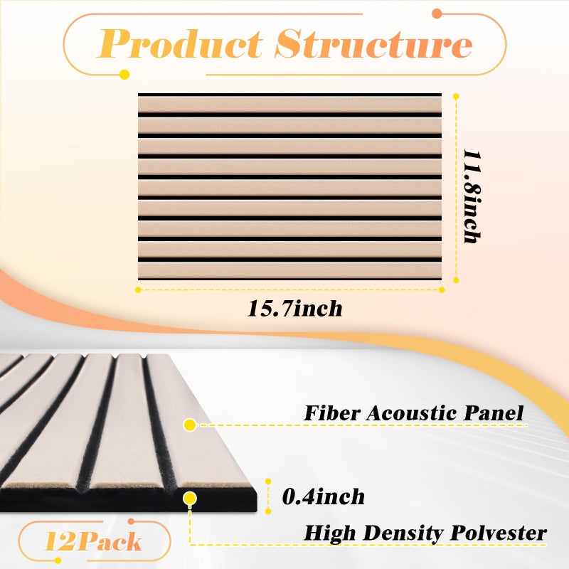 laapee Acoustic Panels 12 Pack - Covers 16 Sq Ft, Self-Adhesive 3D Soundproof Wall Tiles, 16â€x12â€ Decorative Panels for Studio, Home Office & Gaming Room (Camel) - Image 2
