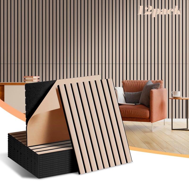 laapee Acoustic Panels 12 Pack - Covers 16 Sq Ft, Self-Adhesive 3D Soundproof Wall Tiles, 16â€x12â€ Decorative Panels for Studio, Home Office & Gaming Room (Camel) - Image 1