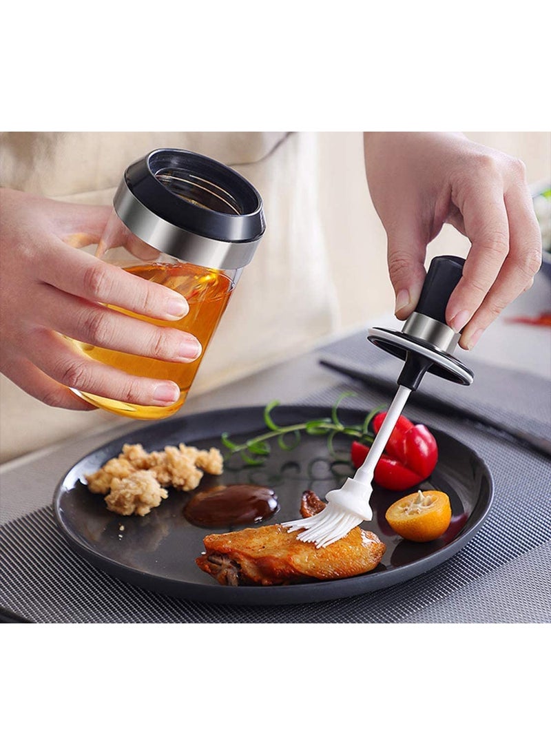 BLINE BLINE Borosilicate Glass Kitchen Spice Condiment Jars Seasonning Box Jar with Spoon and Olive Oil Bottle with Brush BrushHoney Pack of 2  - Image 2