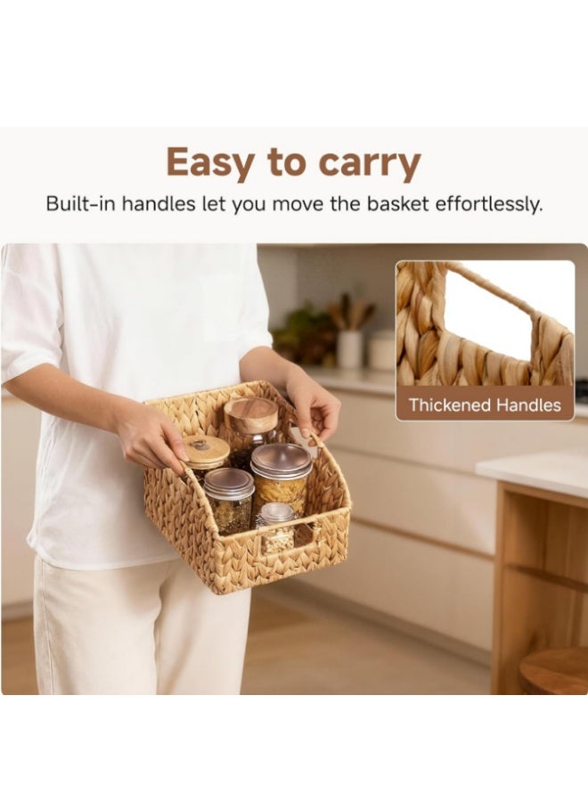 GOGOGO Pantry Baskets for Organizing, Wicker Basket with Built-in Handles, Handwoven Wicker Storage Baskets, Water Hyacinth for Shelves, 2 Pack - Image 3