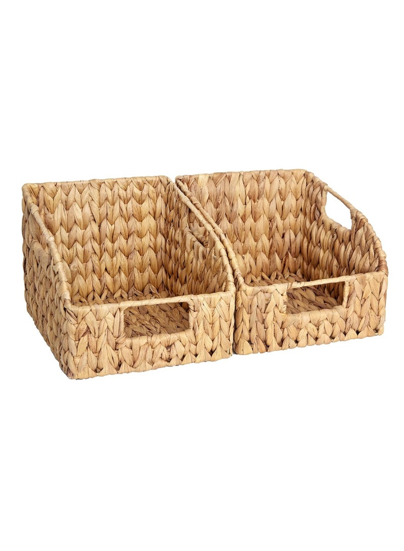 GOGOGO Pantry Baskets for Organizing, Wicker Basket with Built-in Handles, Handwoven Wicker Storage Baskets, Water Hyacinth for Shelves, 2 Pack - Image 1
