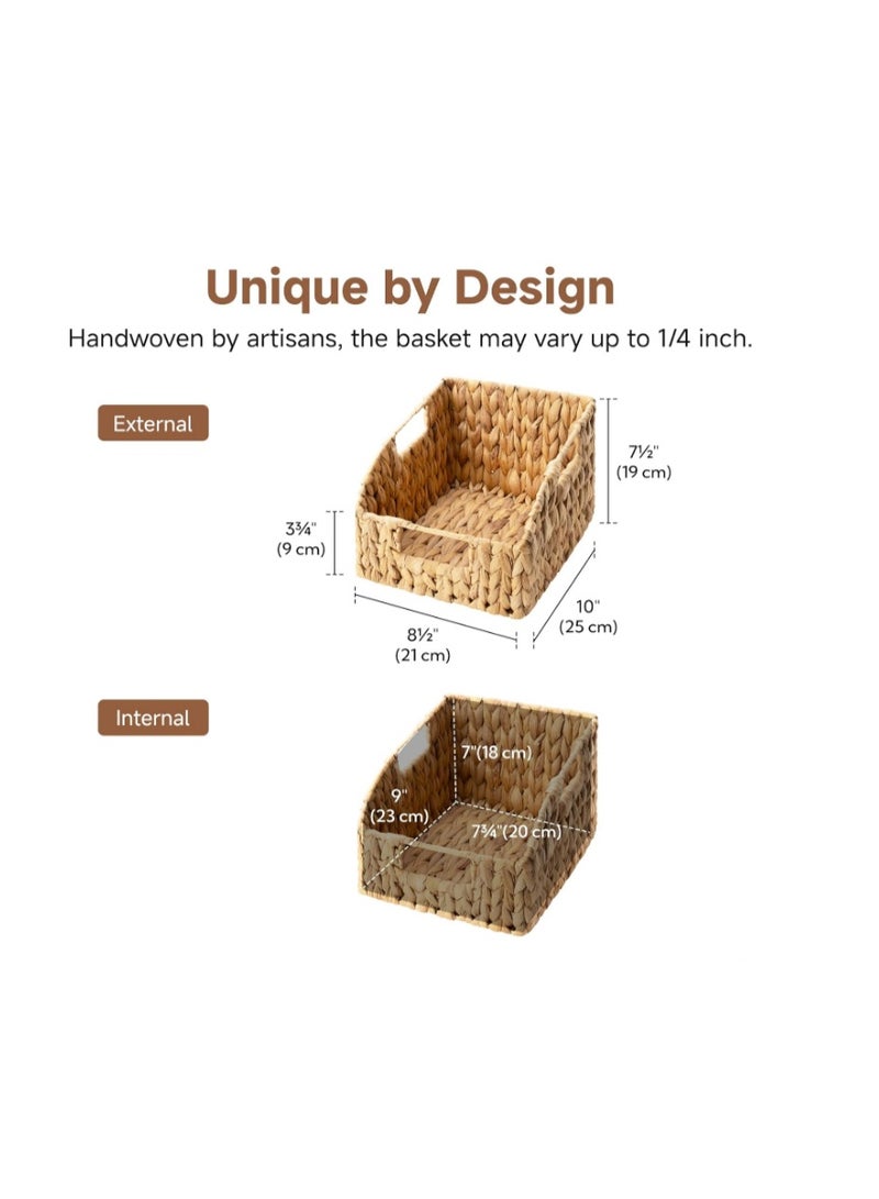 GOGOGO Pantry Baskets for Organizing, Wicker Basket with Built-in Handles, Handwoven Wicker Storage Baskets, Water Hyacinth for Shelves, 2 Pack - Image 2