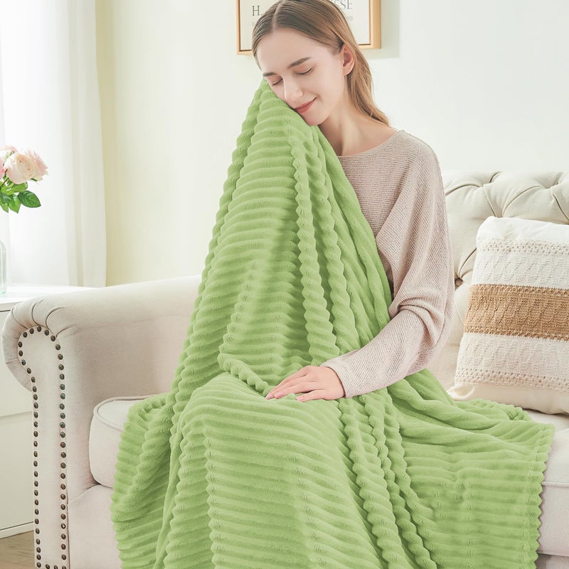 بيديليت بطانية صوف بيدليت بطانية التوأم - ثلاثية الأبعاد مضلعة جاكار ناعمة ودافئة مزخرفة غامضة - دافئة زخرفة رمي زهرية رمي خفيفة الوزن لأريكة أريكة سرير الأريكة (خضراء 60x80 بوصة) - Image 4