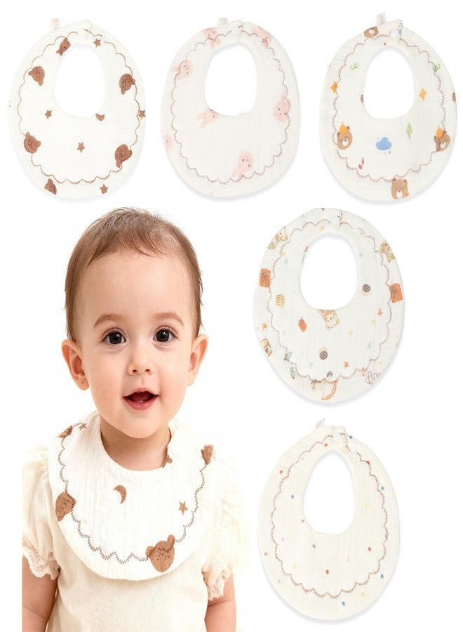 ICKEYOU Muslin Baby Bandana Bibs Soft Triangle Cotton Drool Adjustable Teething and Feeding for Newborns and Infants 0 to 36 Months (5pcs warm yellow) - Image 1