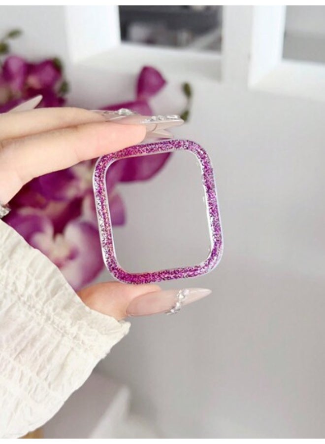 غطاء ساعة لامع واقي للصدمات متوافق مع ابل ووتش سيريز 8 وسيريز 7 45 ملم هيكل حماية بلاستيك من البولي كربونات لساعات 8-7 لون بنفسجي استراس