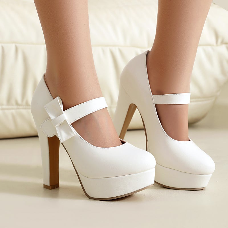 Spring 2025 Independent Station Export Fashion Ultra-High Heel Thick-Soled 40-48 Large Size Pure Color Bow Shoes - Image 2