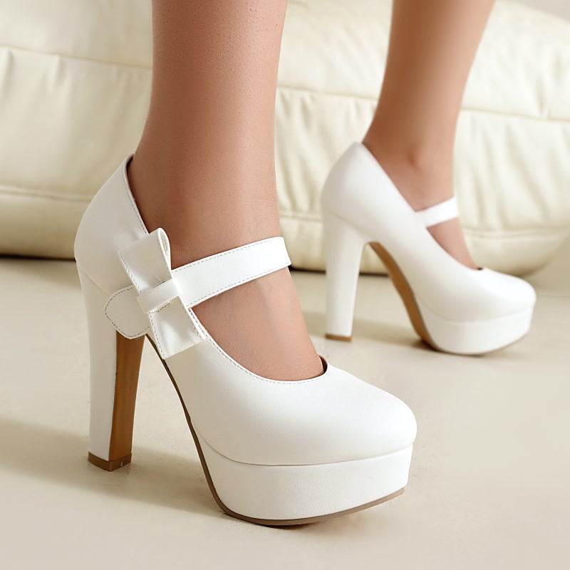 Spring 2025 Independent Station Export Fashion Ultra-High Heel Thick-Soled 40-48 Large Size Pure Color Bow Shoes - Image 5