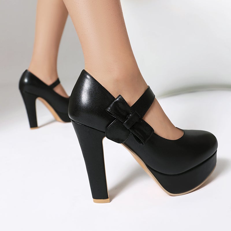Spring 2025 Independent Station Export Fashion Ultra-High Heel Thick-Soled 40-48 Large Size Pure Color Bow Shoes - Image 3