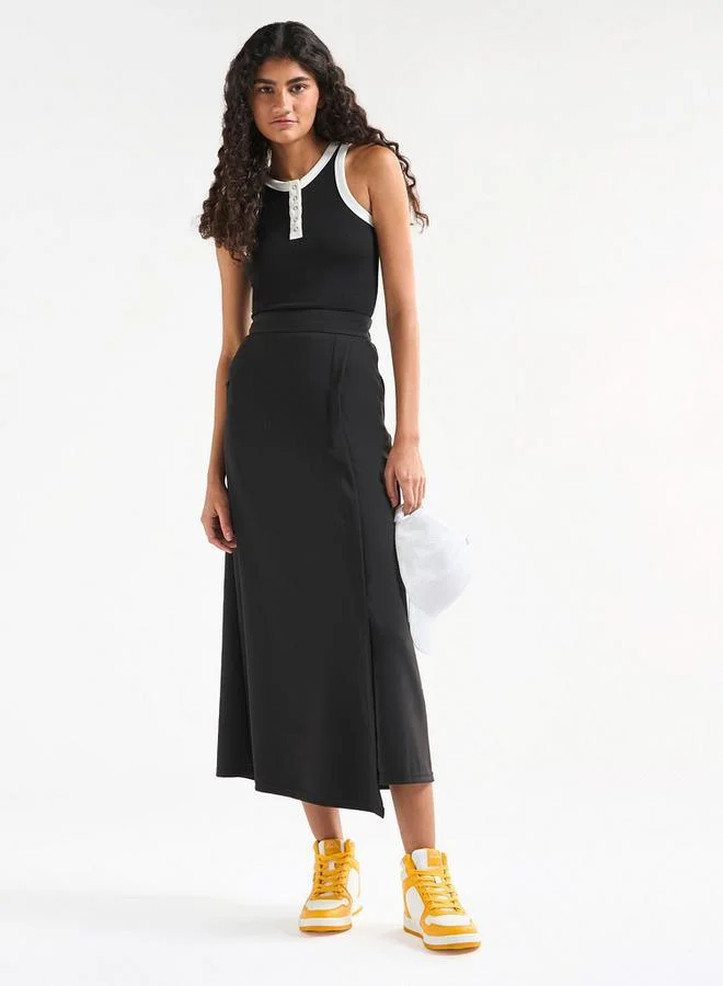 Splash FAV Solid Wrap Skirt with Elasticated Waistband and Pockets