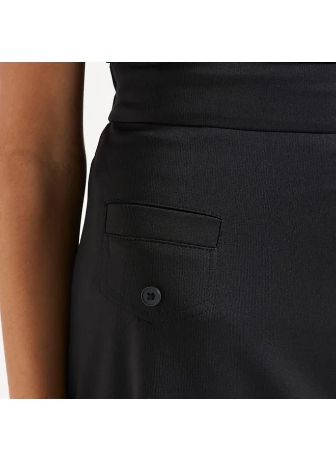 FAV Solid Wrap Skirt with Elasticated Waistband and Pockets